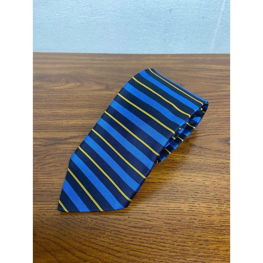 Brooks Brothers Makers Striped Necktie 100% Silk Made in USA Blue Yellow Vintage